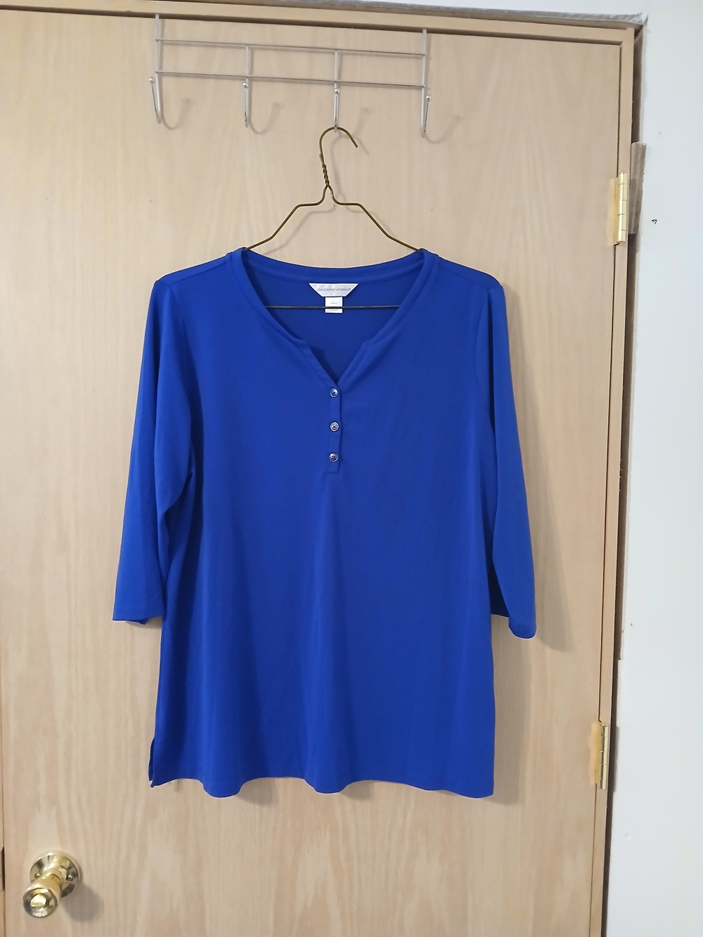 Christopher & Banks Blue Three-button 3/4 Sleeve Top